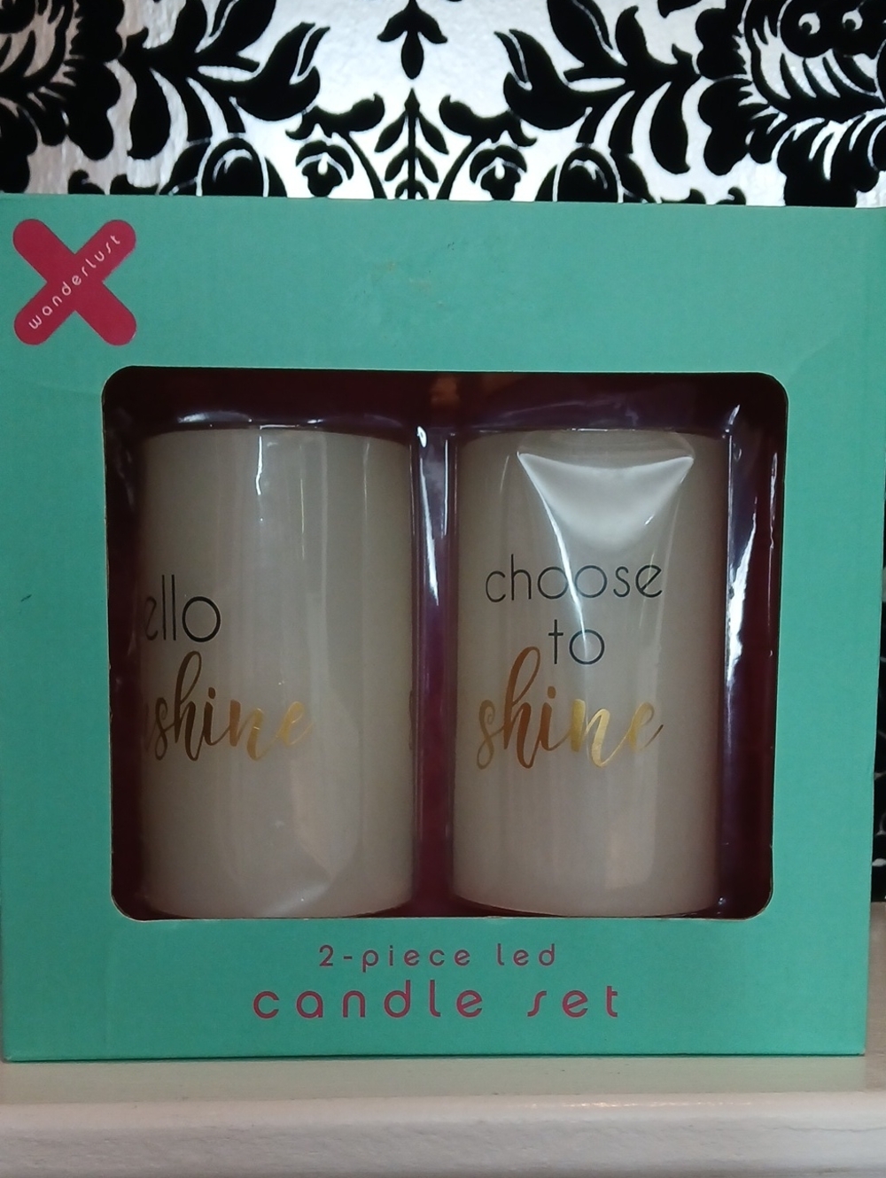 LED Candle Set in Cream with Gold Script - Picture 1 of 4